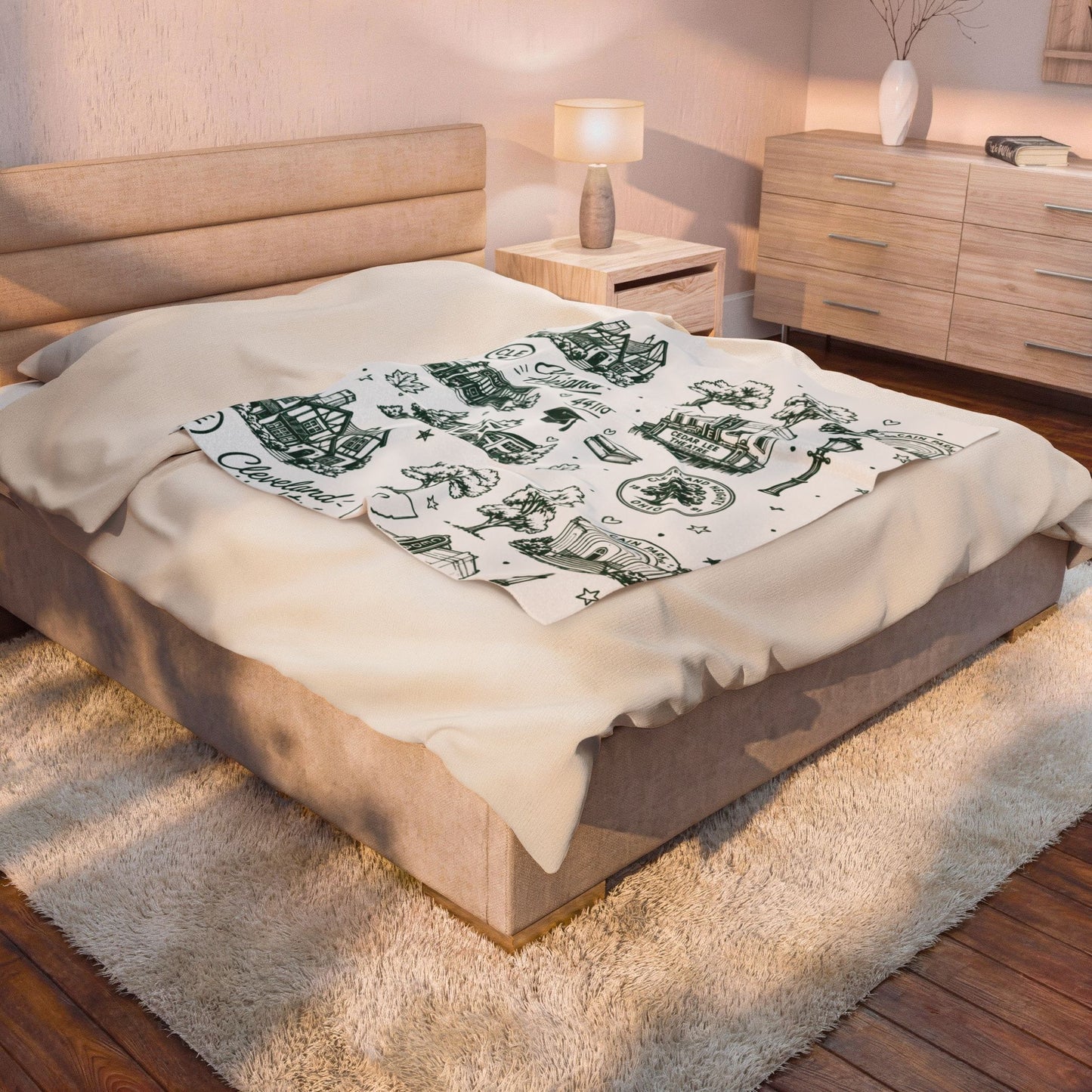 Cleveland Heights Velveteen Plush Blanket – Local Landmark Pattern