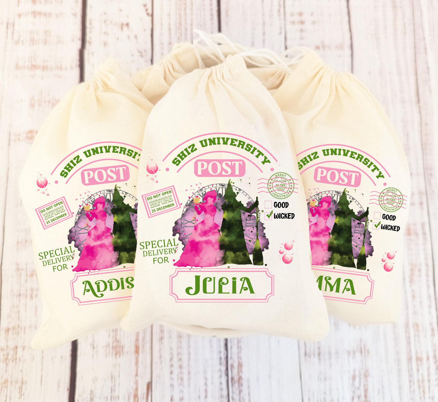 Shiz Wicked Inspired Christmas Candy Goodies Treat Bags/Santa Sacks 5 Sizes Available Xmas Deadline December 11th