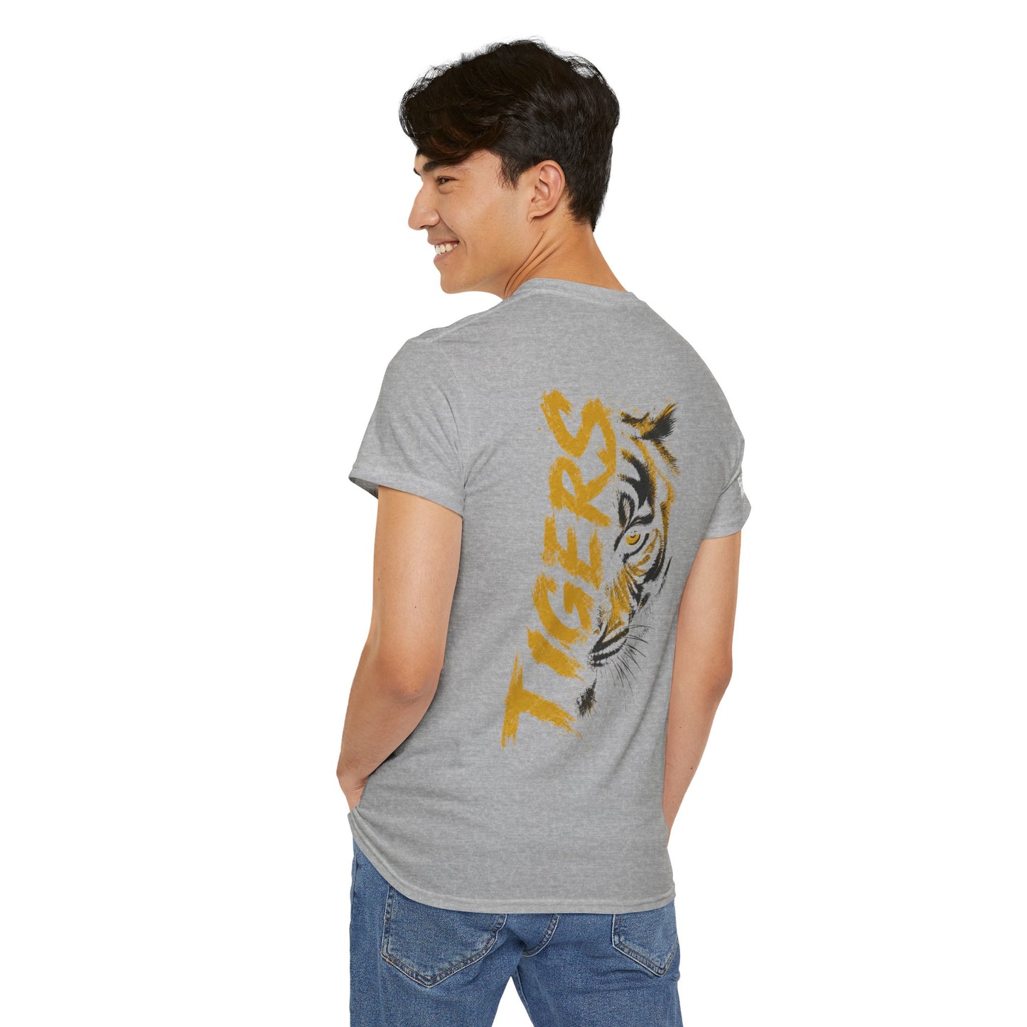 T-Shirt — 'TIGERS' Vertical Tiger Eye Graphic Back Print