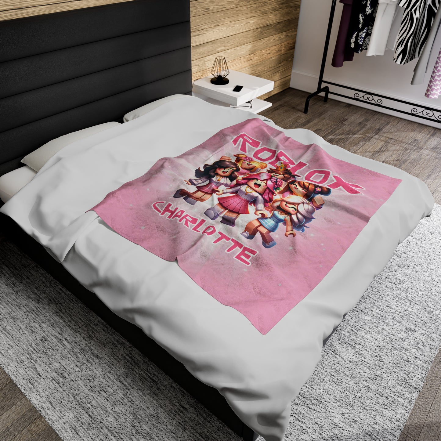 Personalized Pink Roblox Gamer Blanket For Girls