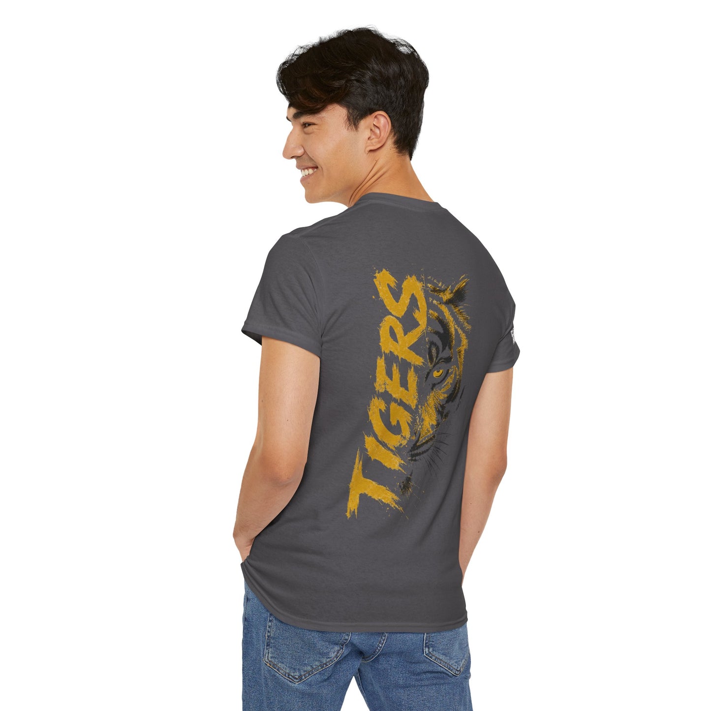 T-Shirt — 'TIGERS' Vertical Tiger Eye Graphic Back Print