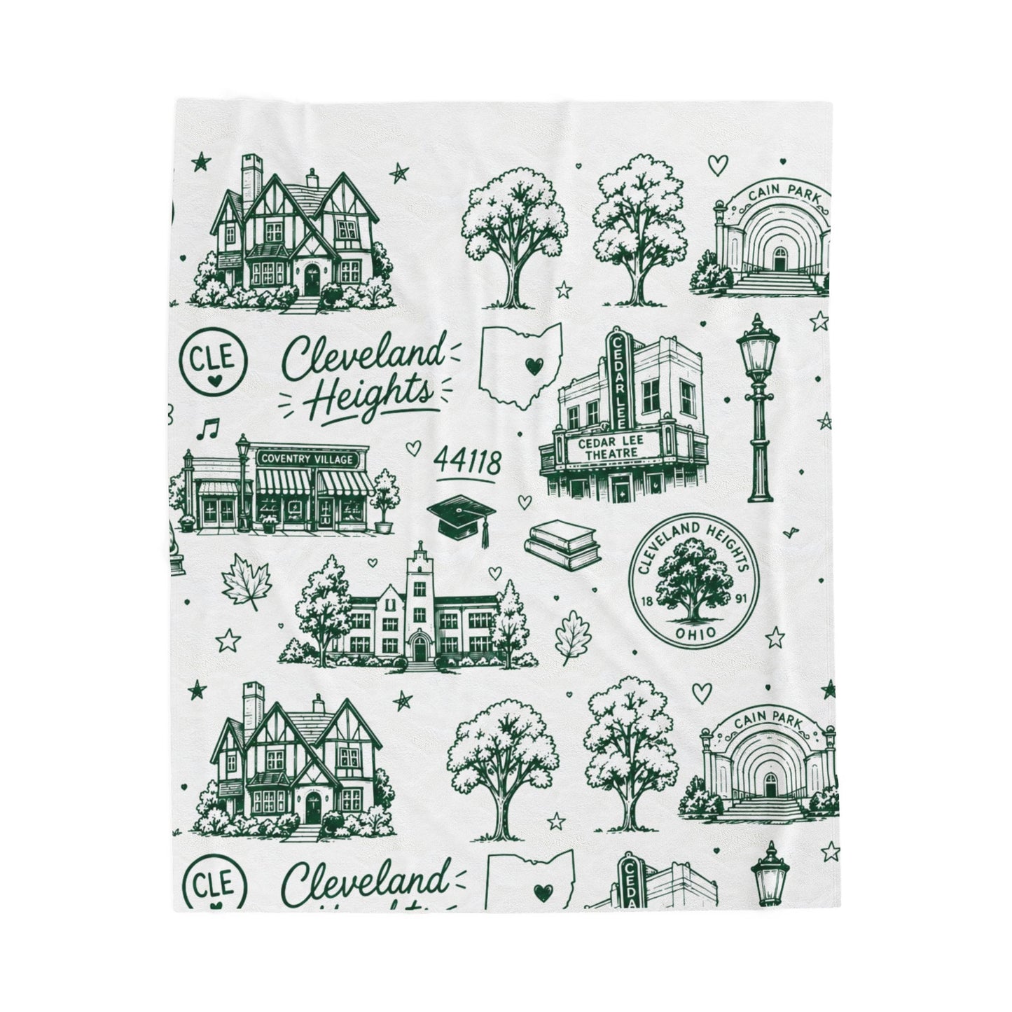 Cleveland Heights Velveteen Plush Blanket – Local Landmark Pattern
