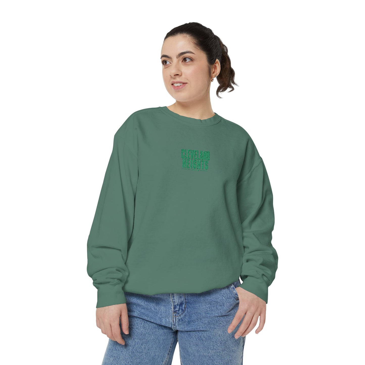 Cleveland Heights Green Script Embroidered Comfort Colors Sweatshirt