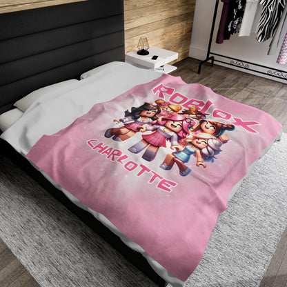 Personalized Pink Roblox Gamer Blanket For Girls