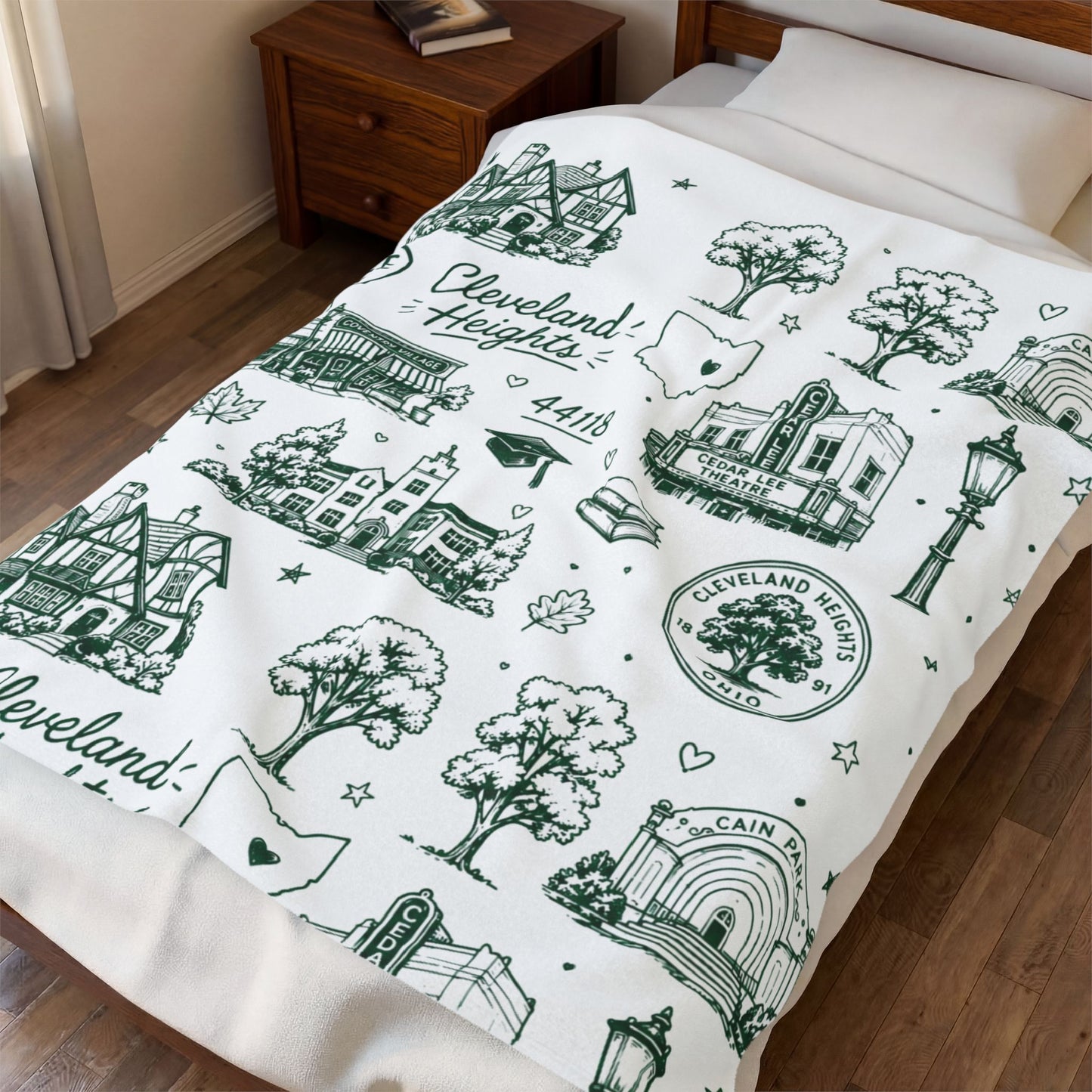 Cleveland Heights Velveteen Plush Blanket – Local Landmark Pattern
