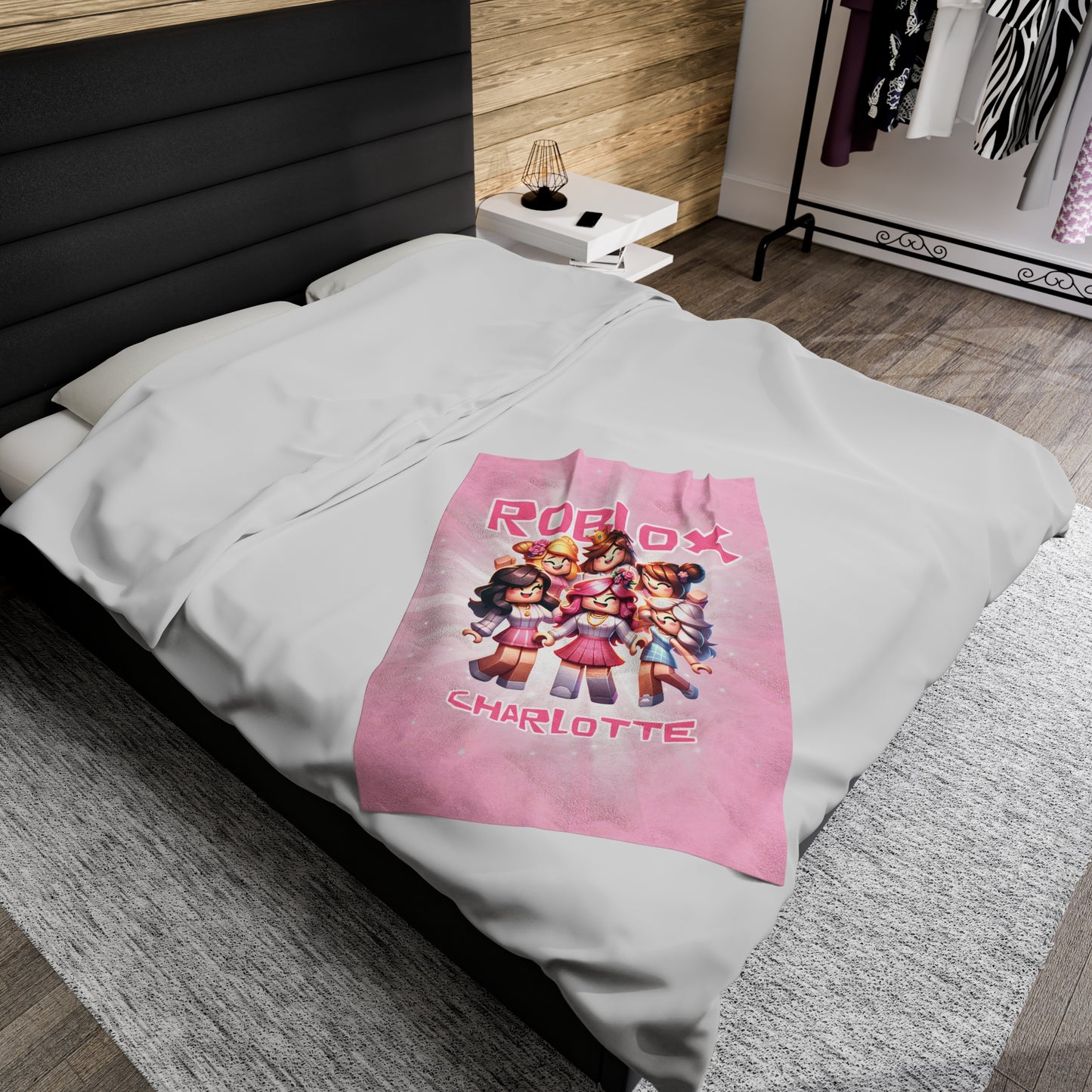 Personalized Pink Roblox Gamer Blanket For Girls