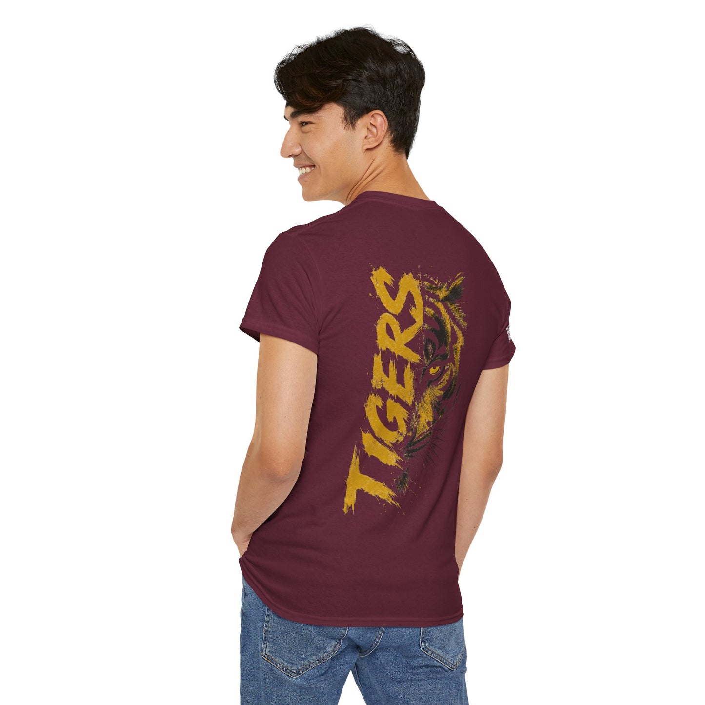 T-Shirt — 'TIGERS' Vertical Tiger Eye Graphic Back Print