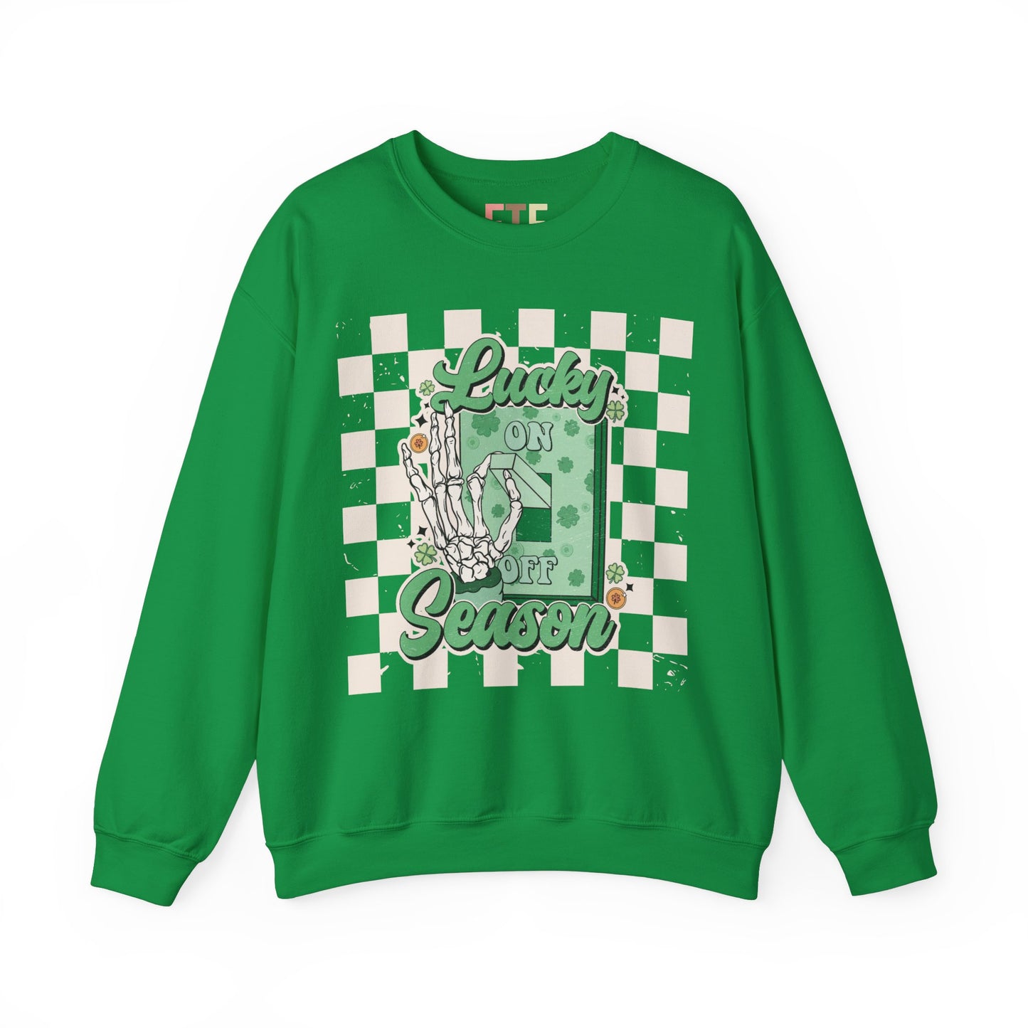 St. Patrick's Day Sweatshirt, Saint Paddy's Day Shirt, Lucky Sweatshirt, Retro, Skeleton, Checkered Print