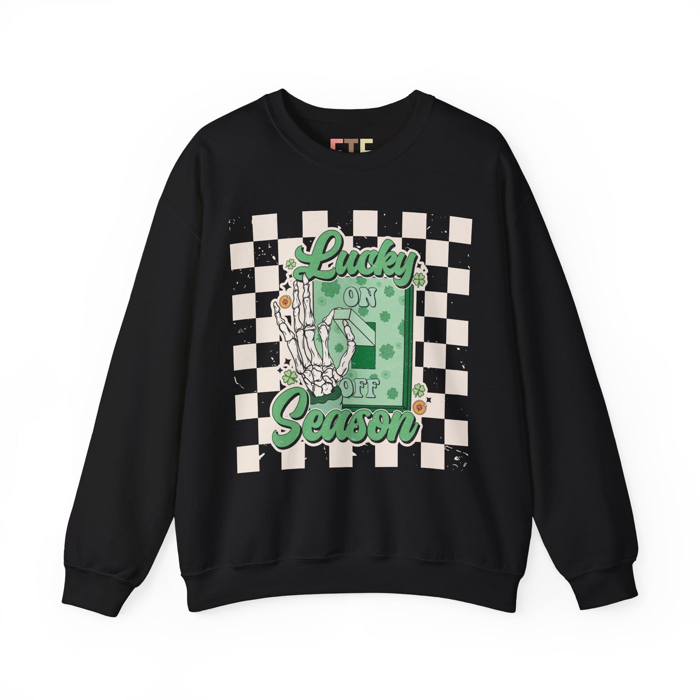 St. Patrick's Day Sweatshirt, Saint Paddy's Day Shirt, Lucky Sweatshirt, Retro, Skeleton, Checkered Print