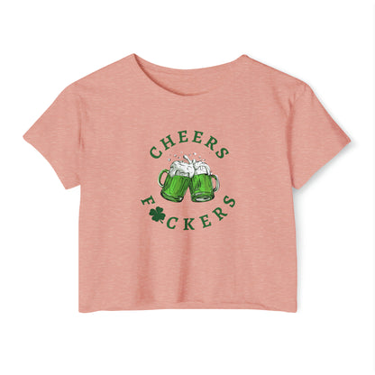 Copy of Cheers Fuckers Baby Tee Crop Top, Green Beer St. Patrick's Day T-Shirt, 90's Y2k Shirts, Irish Shirt, St. Patty's Day T-shirt