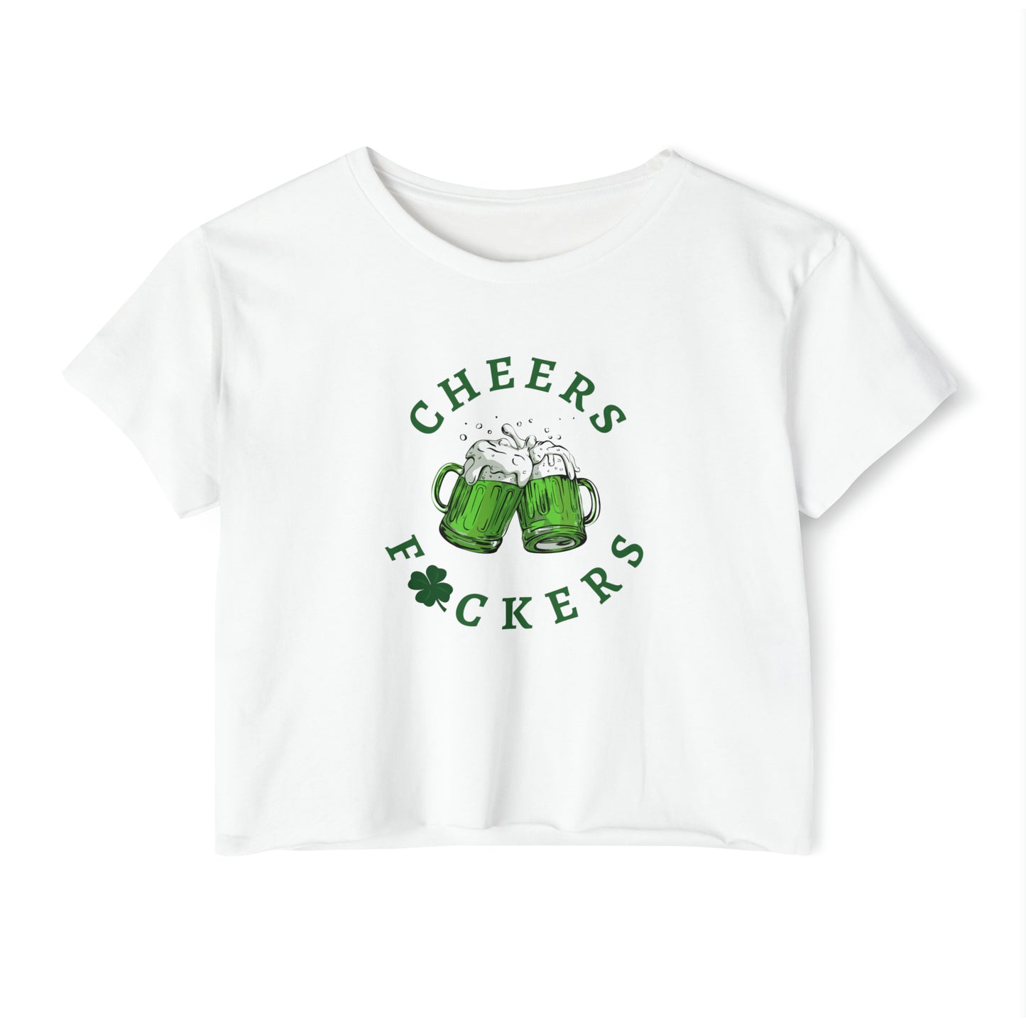 Copy of Cheers Fuckers Baby Tee Crop Top, Green Beer St. Patrick's Day T-Shirt, 90's Y2k Shirts, Irish Shirt, St. Patty's Day T-shirt