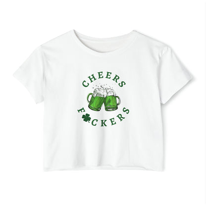 Copy of Cheers Fuckers Baby Tee Crop Top, Green Beer St. Patrick's Day T-Shirt, 90's Y2k Shirts, Irish Shirt, St. Patty's Day T-shirt