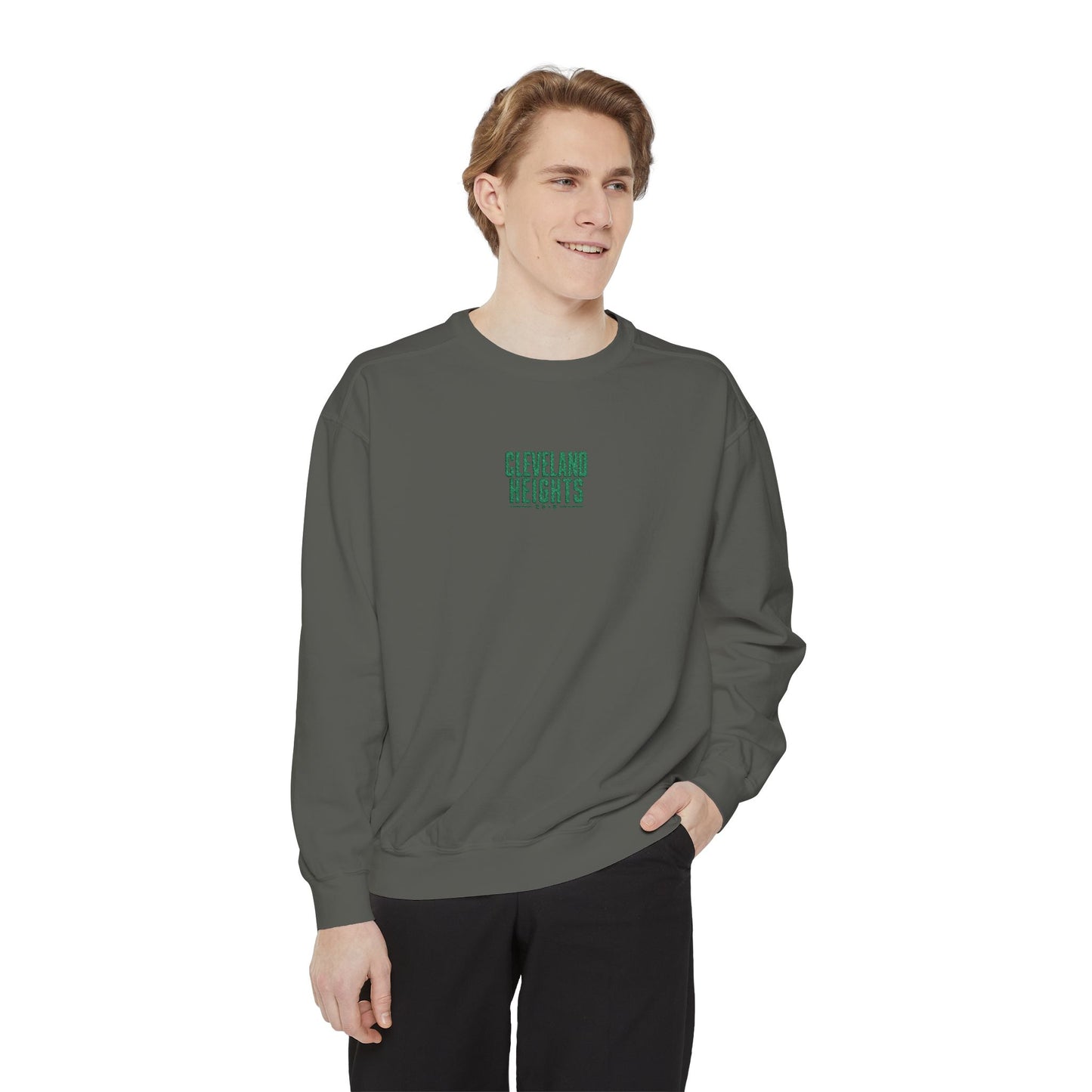 Cleveland Heights Green Script Embroidered Comfort Colors Sweatshirt