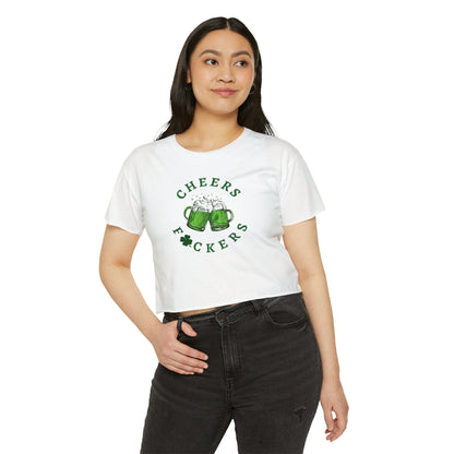 Copy of Cheers Fuckers Baby Tee Crop Top, Green Beer St. Patrick's Day T-Shirt, 90's Y2k Shirts, Irish Shirt, St. Patty's Day T-shirt