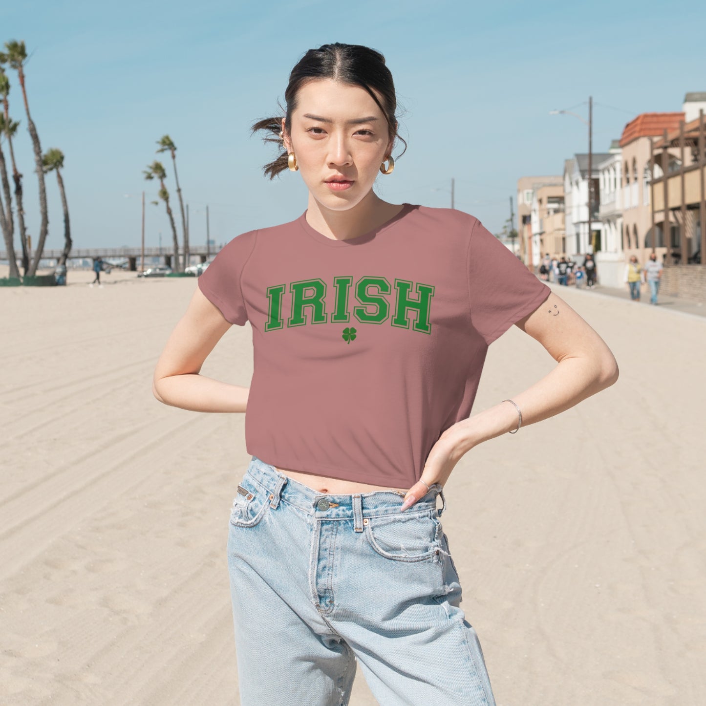 Varsity Irish Crop Top, Varsity Irish St. Patrick's Day Baby Tee, Cute Cropped Tee For St Pattys Day Celebration