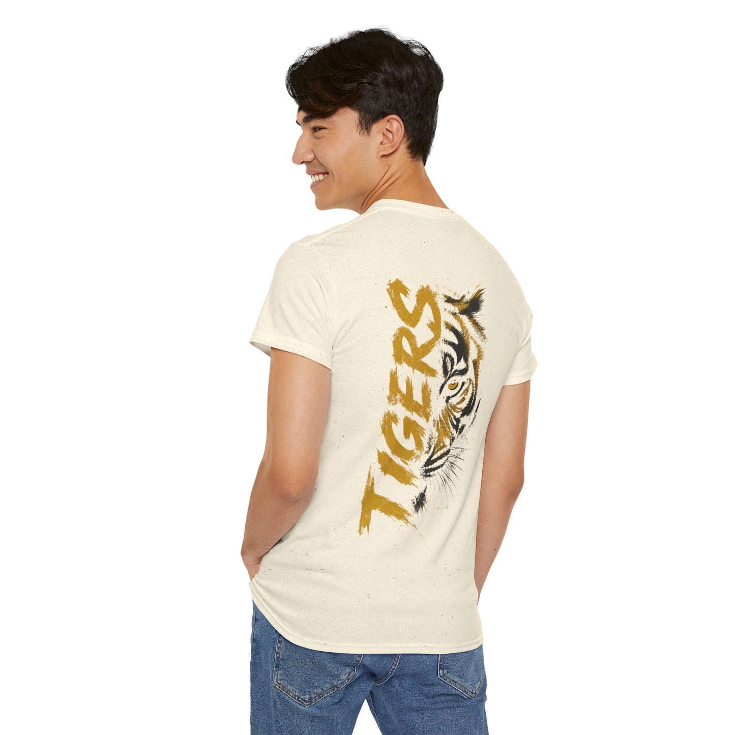 T-Shirt — 'TIGERS' Vertical Tiger Eye Graphic Back Print