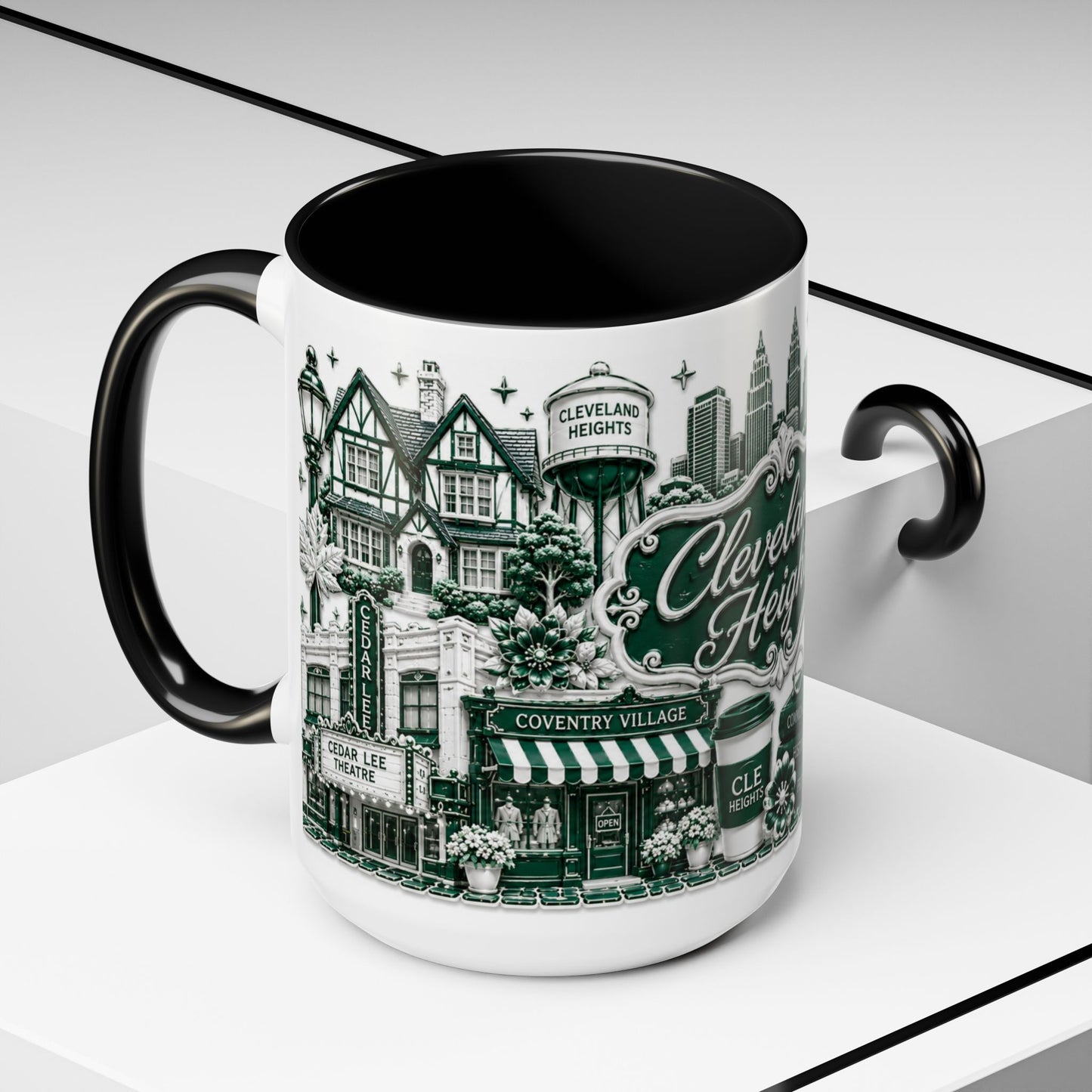 Cleveland Heights Coffee Mug Sample — City Landmark Illustration Accent Mug (11/15oz)