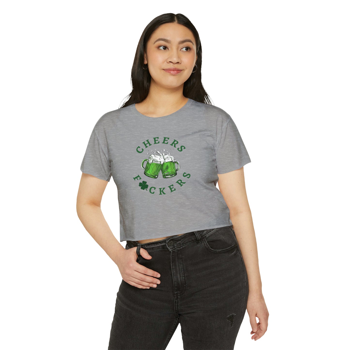 Copy of Cheers Fuckers Baby Tee Crop Top, Green Beer St. Patrick's Day T-Shirt, 90's Y2k Shirts, Irish Shirt, St. Patty's Day T-shirt