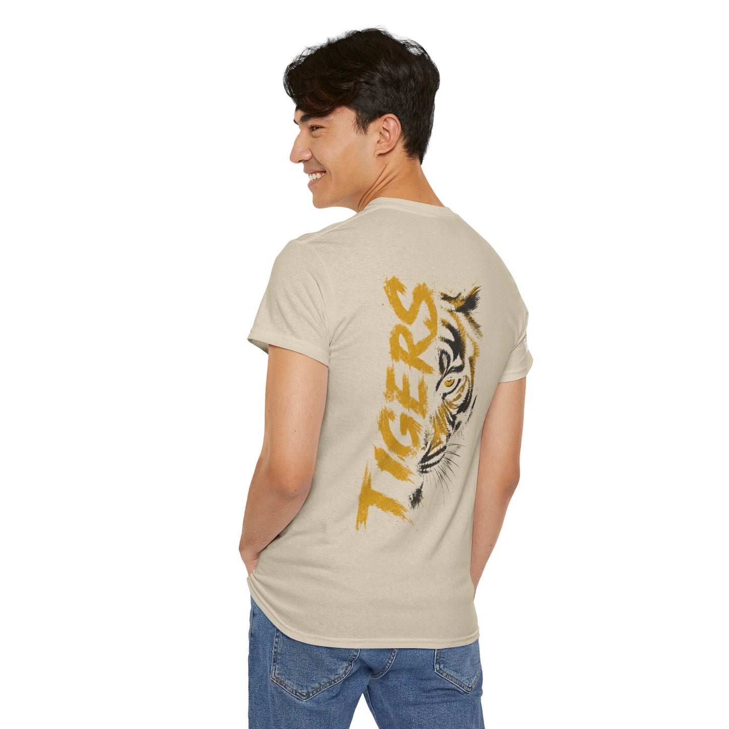 T-Shirt — 'TIGERS' Vertical Tiger Eye Graphic Back Print