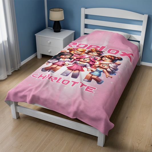 Personalized Pink Roblox Gamer Blanket For Girls