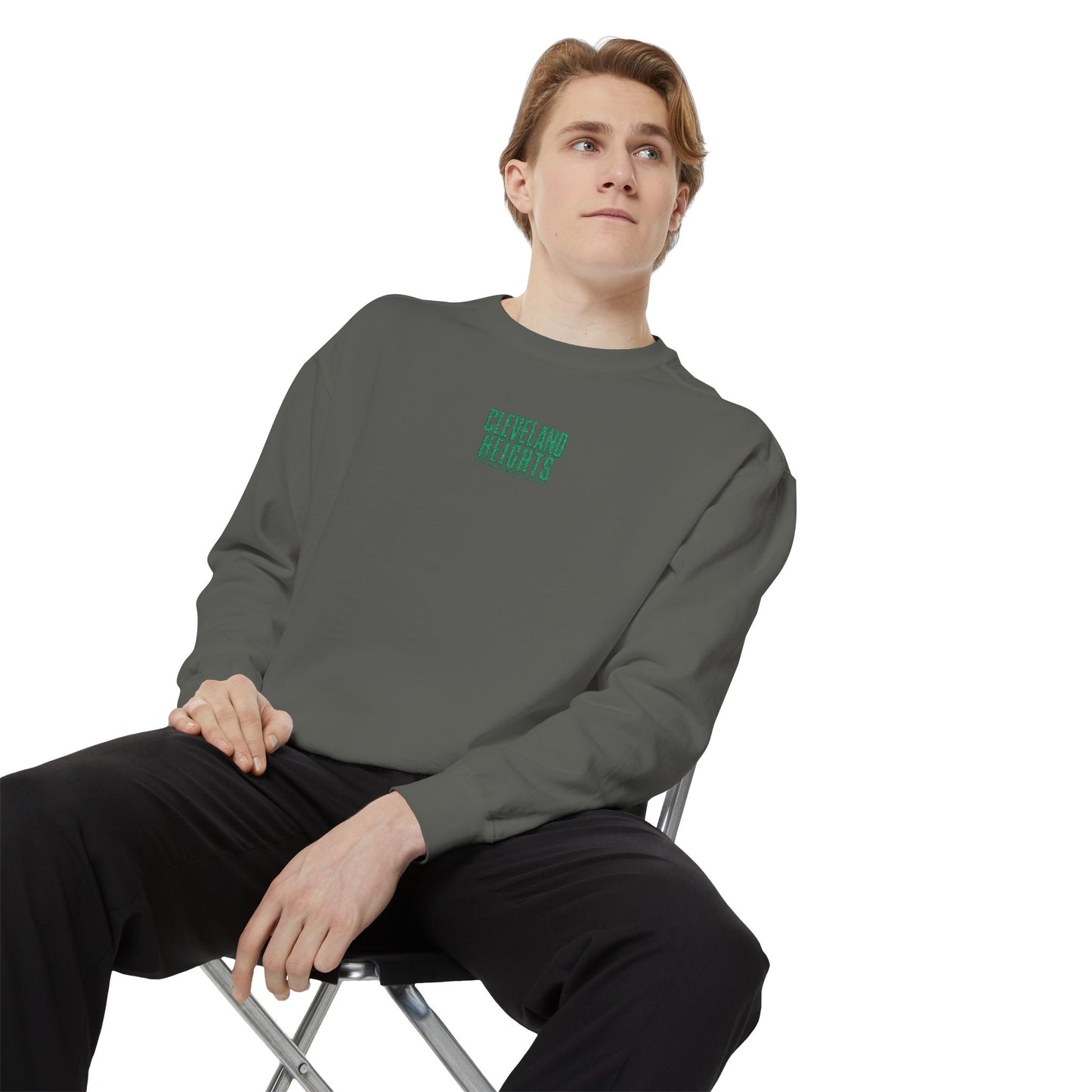 Cleveland Heights Green Script Embroidered Comfort Colors Sweatshirt