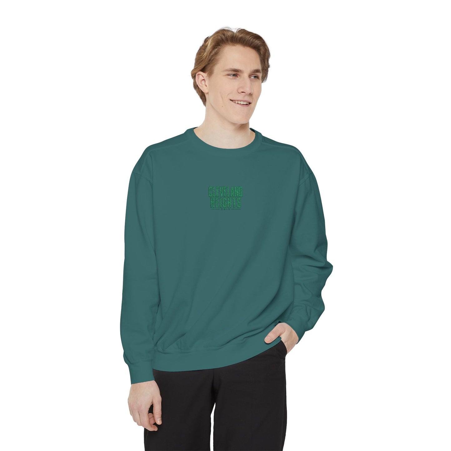 Cleveland Heights Green Script Embroidered Comfort Colors Sweatshirt