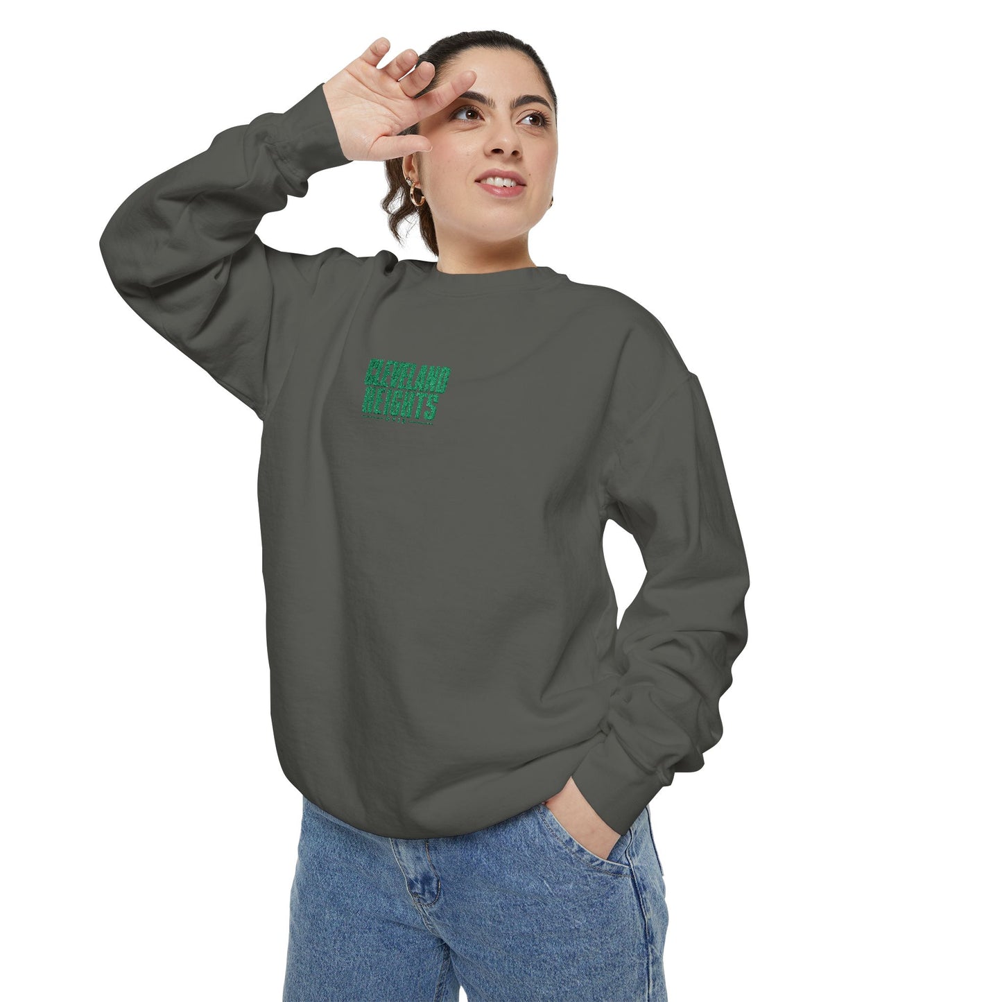 Cleveland Heights Green Script Embroidered Comfort Colors Sweatshirt