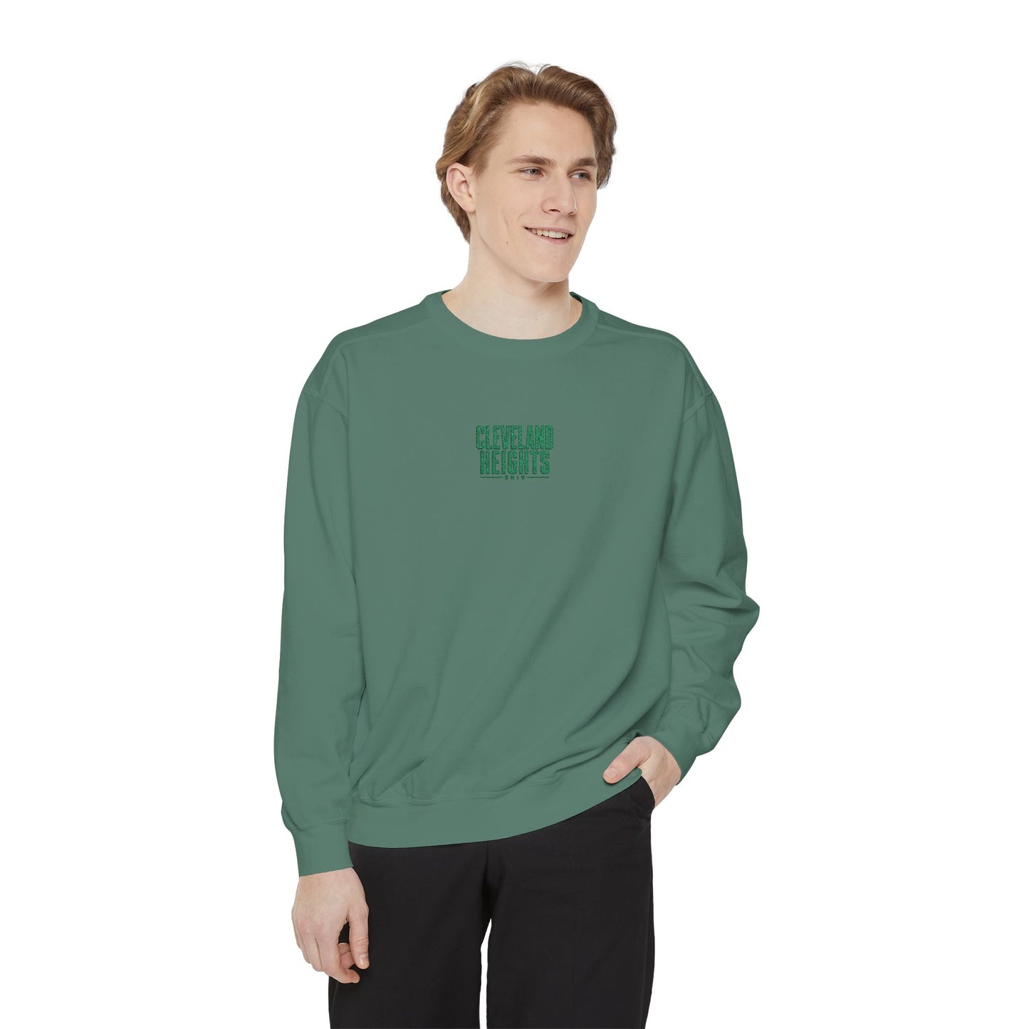 Cleveland Heights Green Script Embroidered Comfort Colors Sweatshirt
