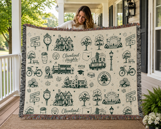 Cozy Cottage Cleveland Heights Woven Blanket — Scenic Village Throw Blanket