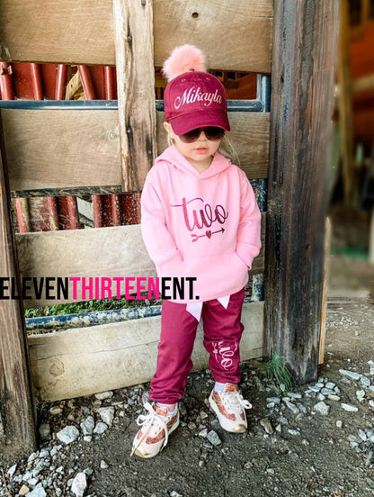 Burgundy and Pink Glitter Jogging Suit 2nd Birthday Winter Outfit