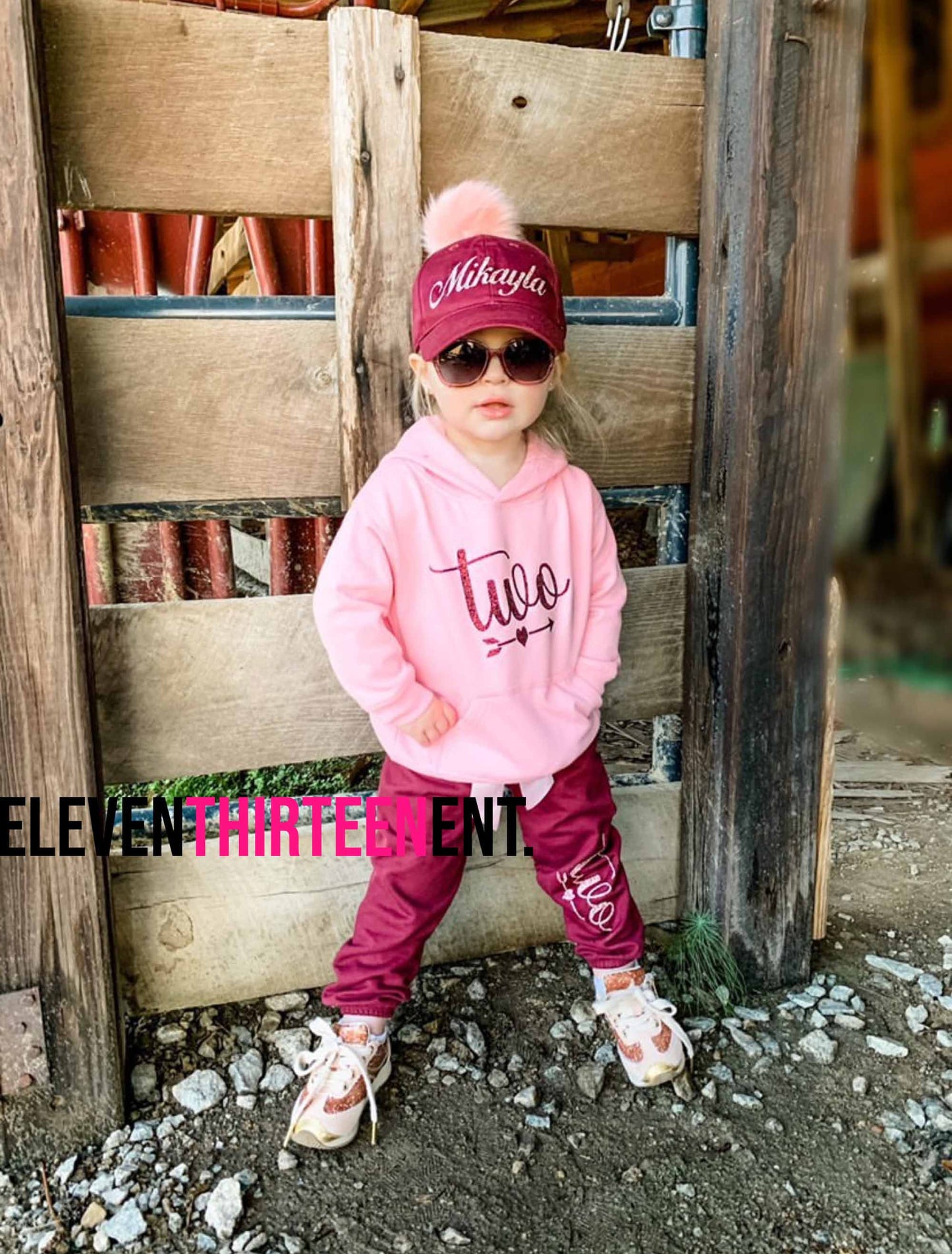 Burgundy and Pink Glitter Jogging Suit 2nd Birthday Winter Outfit