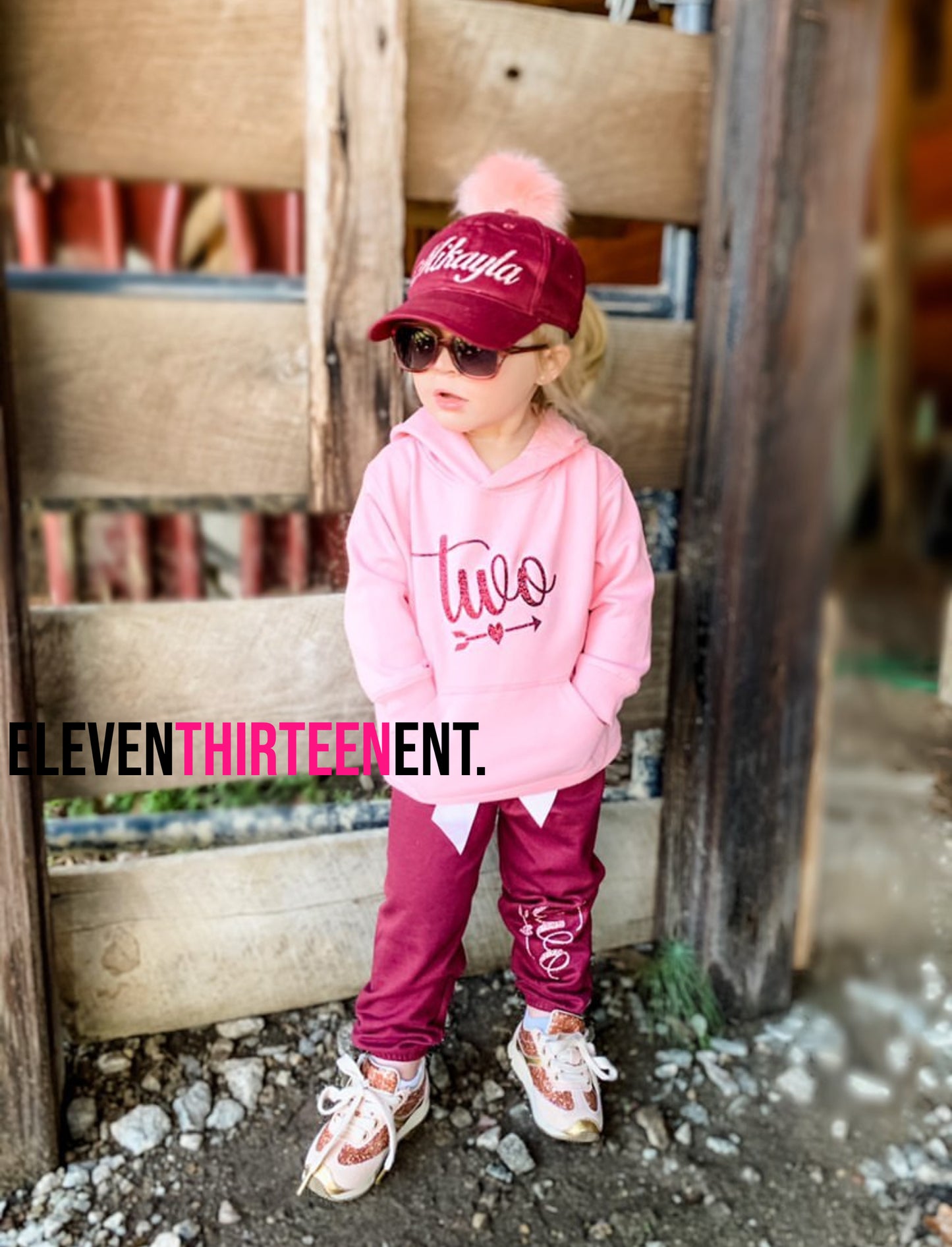 Burgundy and Pink Glitter Jogging Suit 2nd Birthday Winter Outfit