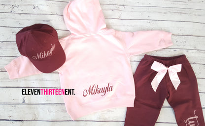 Burgundy and Pink Glitter Jogging Suit 2nd Birthday Winter Outfit