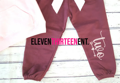 Burgundy and Pink Glitter Jogging Suit 2nd Birthday Winter Outfit