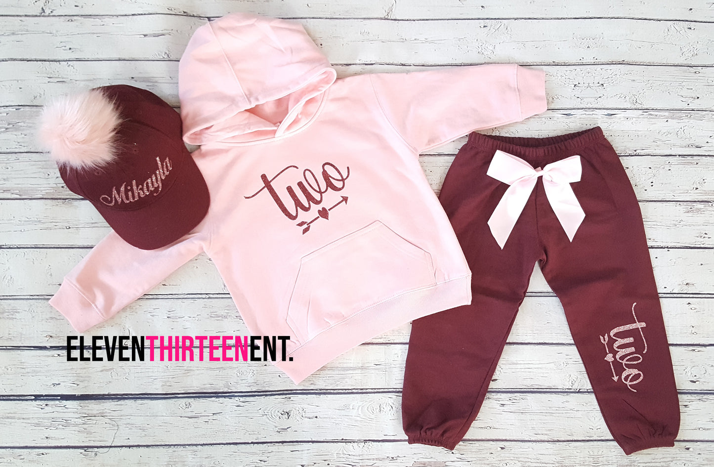 Burgundy and Pink Glitter Jogging Suit 2nd Birthday Winter Outfit