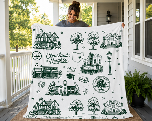 Cleveland Heights Velveteen Plush Blanket – Local Landmark Pattern