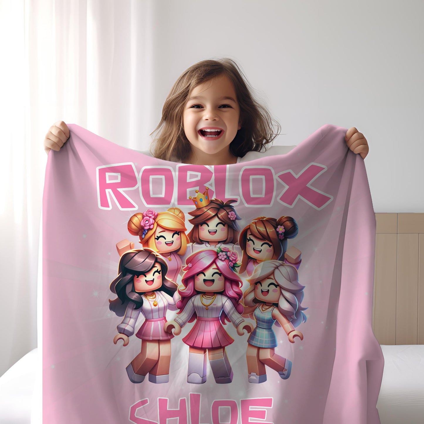 Personalized Pink Roblox Gamer Blanket For Girls