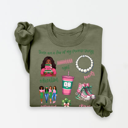 AKA Pink and Green Favorite Things Sorority Women's Sweatshirt