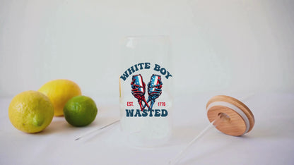 White Boy Wasted 4th Of July Beer Glass 16oz Tumbler