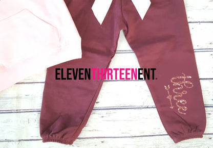 Burgundy and Pink Glitter Jogging Suit 3rd Birthday Winter Outfit