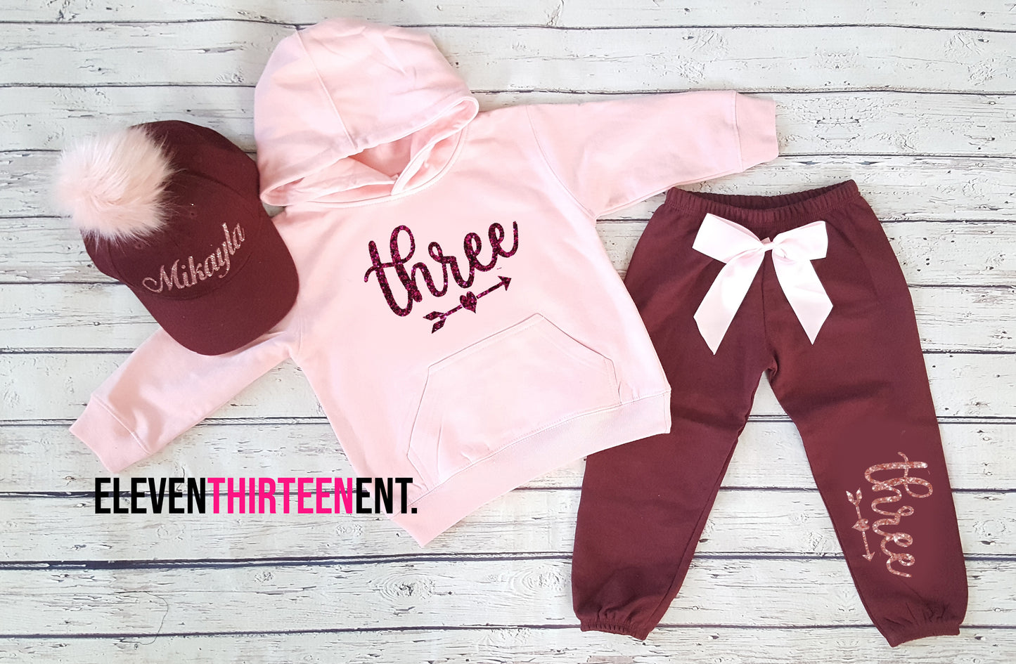 Burgundy and Pink Glitter Jogging Suit 3rd Birthday Winter Outfit